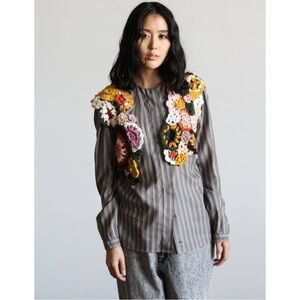 Vintage Giorgio Armani Gray Striped Collarless Lightweight Button Up Shirt